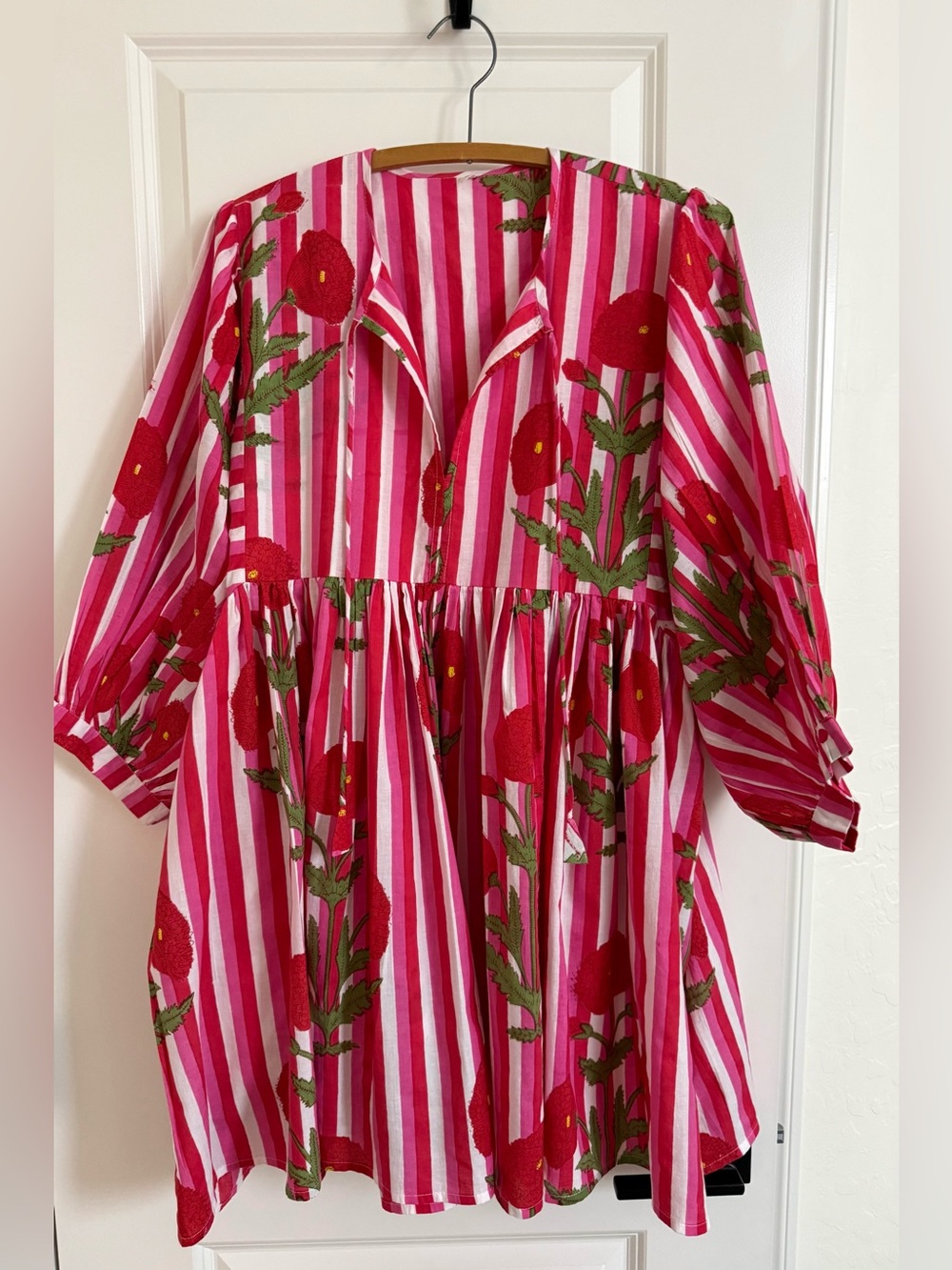 India block print cotton Kyra mini dress floral stripe